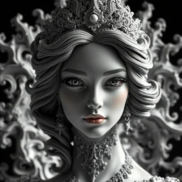 wonderful princess of fractals, beautiful face, hyper detailed, flowing background intricate and detailed, ornate 8 k gorgeous intricate detailed, octane render, carved marble, black and white