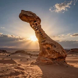 wide landscape photo of a large desert rock formation shaped like a human vertebrae!!!!!!!!