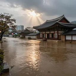 Heavy rain causes flooding in Seoul. South Korea.