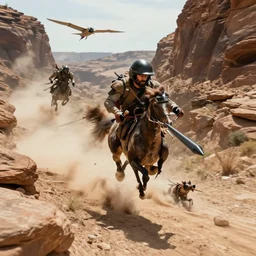 air wolf chasing enemies in a canyon