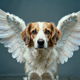 the angel dog, with big eyes, centered, water caustics, film still from the movie directed by denis villeneuve and david cronenberg with art direction by h. r. giger and bernie wrightson
