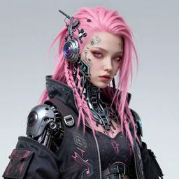 pink cyberunk robot girl with face tattoo, pink dread hair, wearing cyberpunk intricate streetwear, beautiful, detailed portrait, intricate complexity, ilya kuvshinov, cell shaded, 4 k, concept art, by wlop, ilya kuvshinov, greg rutkowski