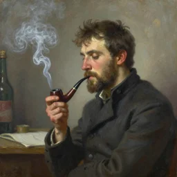 steve buscemi smoking a pipe. gouache fairytale art, russian romanticism, muted palette, backlighting, depth of field