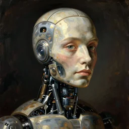 portrait of a robot by caravaggio in the style of greg rutkowski