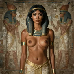 A beautiful performance art. She has deeply tanned skin that makes me think of Oort, an almond Asian face and a compact, powerful body. ancient egyptian mural by Dustin Nguyen ghostly, washed-out