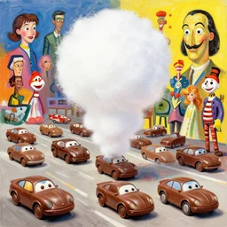 candyfloss with chocolate cars by beeple, artgerm, aaron horkey, amanda sage, bauhaus, salvador dali, bernie wrightson, bruce pennington, frank, stella, anne stokes, alena aenami, angus mckie, alex grey, don bluth, akira toriyama, chris moore, arthur adams, andre masson, dr. suess, brian despain. abstract, artstation, design 4 k, native, hd