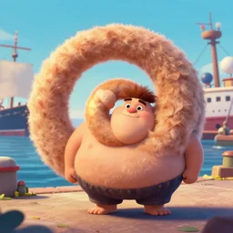 chubby spiral shape cartoon concept art, ship port, from lorax movie, sam and max