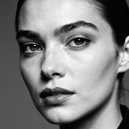 black and white vogue closeup portrait by herb ritts of a beautiful female model, eyebrows, high contrast