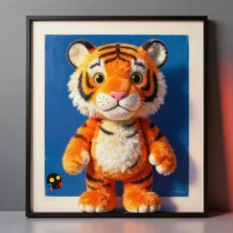 a beautiful painting lovely toy tiger, by kusama yayoi award - winning art color screen printing, andy warhol color, dramatic light, octane render