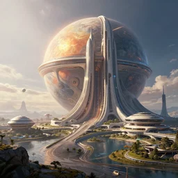 sci fi planet, futurism, futuristic architecture concept, inspired by Stephan Martiniere and Bjarke Ingels, fantasy, digital art, professional illustration, realistic, ultra detailed, atmospheric, cinematic lighting, movie concept art, hyper detailed, insanely detailed, corona render, octane render, colorful redshift render, 8k