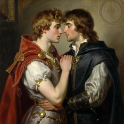 handsome arthur pendragon in love with handsome merlin the mage. highly detailed painting by gaston bussiere, craig mullins, j. c. leyendecker