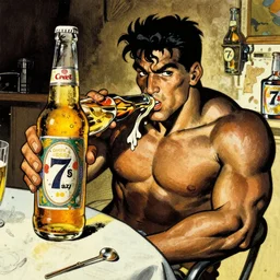 yair lapid 7 0's beer commercial by art by frank frazetta,