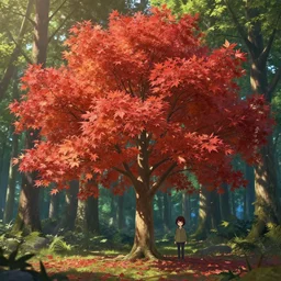 realistic render of maple tree from bofuri by ross draws, forest background by ilya kuvshinov, digital anime art by ross tran, composition by sana takeda, lighting by greg rutkowski