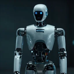 vfx film, teslabot, sleek assistant robot, flat color profile low - key lighting award winning photography arri alexa cinematography, hyper real photorealistic cinematic, atmospheric cool colorgrade