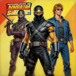 1 9 7 9 retro box art. ninja stealth. keith parkinson and drew struzan. oil on canvas. ultrarealism