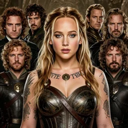 jennifer lawrence, legendary warrior, heroic fighter, lord of the rings, tattoos, decorative ornaments, battle armor, omar ortiz, carl spitzweg, ismail inceoglu, vdragan bibin, hans thoma, greg rutkowski, alexandros pyromallis, perfect face, sharply detailed, centered, rule of thirds, realistic shading, photorealism
