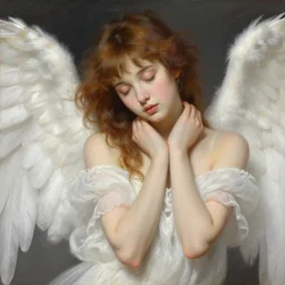 a detailed high fashion studio portrait of am angelic anime girl, eyes closed, painting by gaston bussiere, craig mullins, j. c. leyendecker
