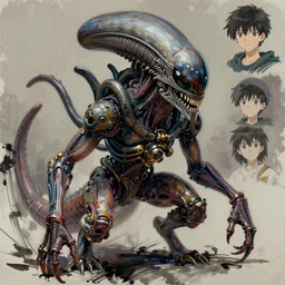 semi reallistic gouache gesture painting, by yoshitaka amano, by ruan jia, by Conrad roset, by dofus online artists, detailed anime 3d render ocra alien monster, ocra terrible alien monster, antrophomorfic ocra ,  portrait, cgsociety, artstation, rococo mechanical, Digital reality, sf5 ink style, dieselpunk atmosphere, gesture  drawn