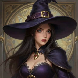 portrait photography of cute attractive sexy witch wearing a witch hat, highly detailed, digital painting, artstation, concept art, matte, sharp focus, illustration, hearthstone, art by artgerm and greg rutkowski and alphonse mucha