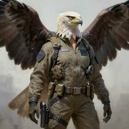 epic professional digital art of female anthropomorphic eagle wearing air force jumpsuit, painting, by leesha hannigan, iris van herpen, artstation, cgsociety, wlop, epic, much wow, much detail, gorgeous, detailed, cinematic, masterpiece