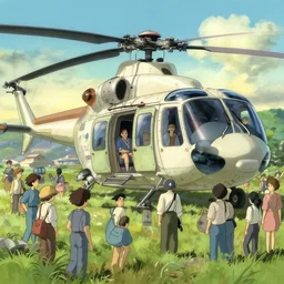 A crowded old helicopters station, by Dice Tsutsumi, Makoto Shinkai, Studio Ghibli