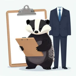 Badger, clipboard, business suit, digital art