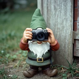 photo of a gnome accidentally caught on camera, 1 9 7 0's, vintage