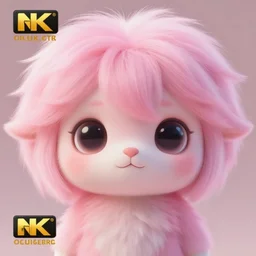 small cute creature with pink pastel fluffy hair and big eyes, photo realistic, 4 k