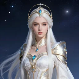 fantasy portrait of the powerful empress of the solar system in the style of charlie bowater and in the style of donato giancola. glowing, ornate and intricate linework, sharp focus, depth of field, stunning, dynamic lighting, ultrafine and hyperdetailed.