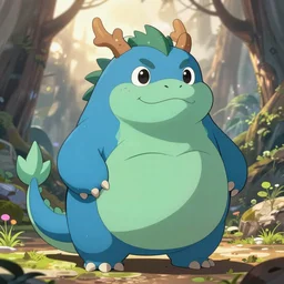 a cartoon of a chubby blue and green chubby dragon, concept art by Ken Sugimori, featured on deviantart, furry art, chubby, furaffinity, deviantart hd, cel shading, commission for