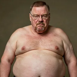 fat, obese, disgustingly chubby walter white, pimples, stretch marks, lumps, moles, sad face, 4k detailed image