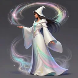 side profile, maya ali, wizard, dota concept art, robes, elegant, highly detailed, smooth, colorful swirly magical ripples, pastel colors, by huang guangjian, sachin teng, greg rutkowski, jesper ejsing, ilya kuvshinov, artgerm, mucha