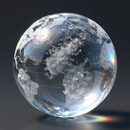 ultra realist octane render of a transparent glass globe volumetric clouds tempest inside, reflection and refraction, symmetry accurate features, very intricate details, rainbow lighting, artstation