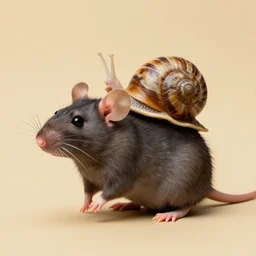 a rat with a cat's head and a snail shell on its back, 1 9 7 0 s style