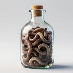A glass bottle full of worms hyper realistic octane rendered HD 8K, dirty gross