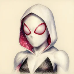 a portrait of spider gwen in the style of leonardo da vinci drawing,, single head, no double head,
