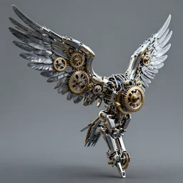 hd render of mechanical angel wing powered by gears and pistons
