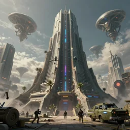 an epic photobashing of a epic cyberpunk military building, alien civilization, by beeple and fvckrender and visualdon, trending on cgsociety