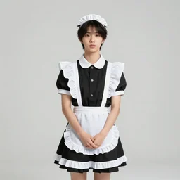 youtuber crispy concords in a maid outfit, light on camera right below the eyeline, wide shot