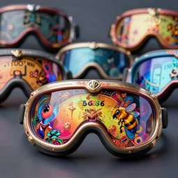 A set of futuristic sci fi goggles, front facing, ornate detail, intricate artwork by Tooth Wu and beeple, greg rutkowski and artgerm and justin gerard, cinematic, hyper realism, high detail, octane render, unreal engine, 8k, Vibrant colors, Smooth gradients, High contrast, depth of field, aperture f2.8