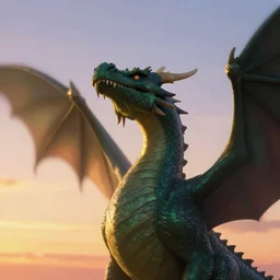 dragon looking towards the sky at sunset, portrait, digital art, inspiring