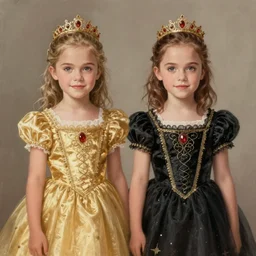 annasophia robb emma watson symmetrical portrait as 1 0 yo princess, golden and black dress, intricate, elegant, highly detailed, digital painting, artstation, concept art, sharp focus, illustration, art by aleksi briclot, rutkowski