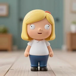 high quality presentation photo of a cute Louise Griffin from family guys porcelain doll in the style of mark ryden photography 4k, f1.8 anamorphic, bokeh, 4k, Canon, Nikon