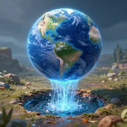 the earth leaking water through a hole in the bottom, 4 k hdr, unreal engine 5, ray tracing, digital art, ultrarealistic
