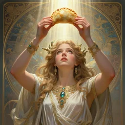 Anya Taylor Joy holding up a argentinian empanada to the sky with her hands as a godess, cute, fantasy, intricate, elegant, highly detailed, holy light descending digital painting, 4k, HDR, concept art, detailed jewelry, smooth, sharp focus, illustration, art by Artgerm and H R Giger and Greg Rutkowski and Alphonse Mucha