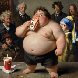 full character of a obese slob eating kfc, character design, painting by gaston bussiere, katsuya terada, nc wyeth, greg rutkowski, craig mullins, vermeer, frank frazetta, mucha, tom of finland, trending on artstation, jeffery catherine jones