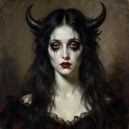 portrait of the personification of the goddess of nightmares. art by gaston bussiere.