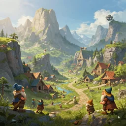 beautiful fantasy landscape showing dwarven mining village in the mountains, by marc simonetti, anthony avon, nick gindraux, mark li, high quality, trending on artstation