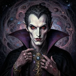 cosmic lovecraft giger fractal portrait of dracula count, intricate, elegant, highly detailed, digital painting, artstation, concept art, smooth, sharp focus, illustration, art by artgerm and greg rutkowski and alphonse mucha, pixar style