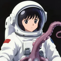 portrait of Sadako astronaut girl fighting a squid tentacle on her space helmet, ilya kuvshinov,  Kyoto animation,  concept art, yoshitoshi abe, katsura masakazu,tsutomu nihei, gustav klimt, loish, kawaii, studio lighting, manga, bright colors, anime,beautiful, 35mm lens,noir, vibrant high contrast, gradation, jean giraud, moebius, fantasy, rule of thirds, fibonacci, intricate, cel shaded, flat, matte print, smooth,artstation, soft eyes,concept art